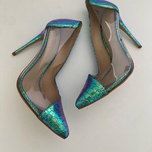 Aldo Iridescent Teal-Purple Mermaid Scale Pointed Stiletto Heels